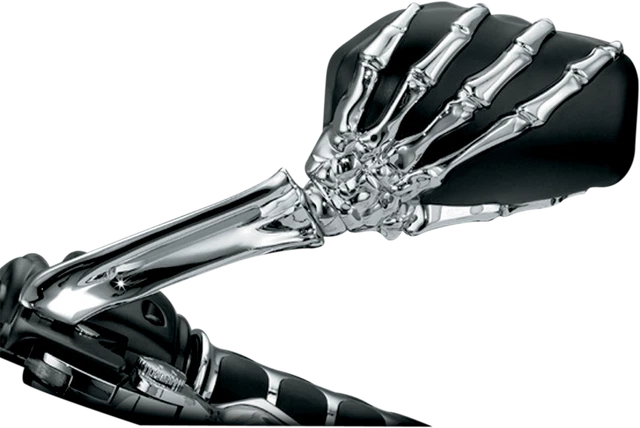 Kuryakyn 1759 Chrome 3" x 5"Black Skeleton Hand Screw in Motorcycle Mirror Set