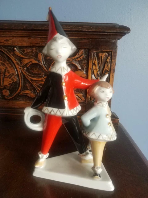 Vintage Hungarian Hollohaza Porcelain Circus Clowns Figurine Hand Painted