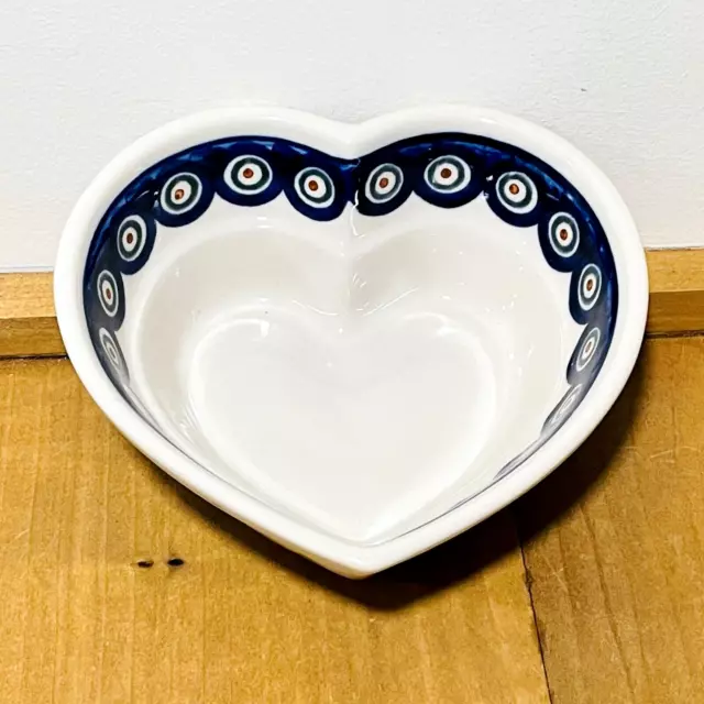 Boleslawiec Polish Pottery Cobalt Blue Swirl Trees 6" Heart Shaped Bowl Dish