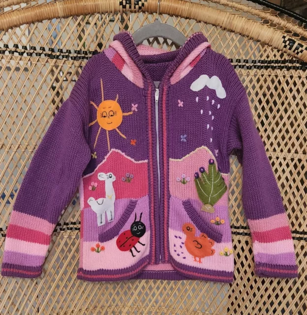 Purple Children Hoodie sweater, Unique Kids Cardigan Handmade, Knit Zip