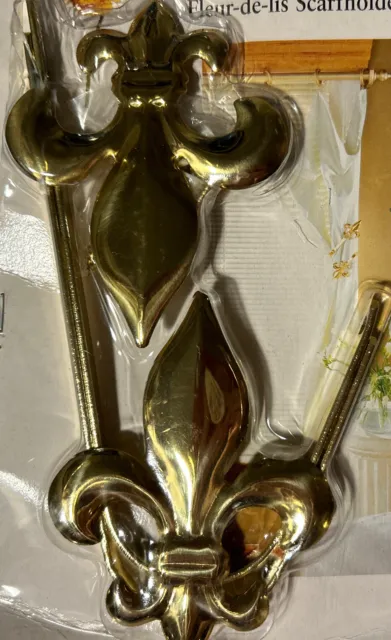 Pkg 2 Brass Fleur-De-Lis Curtain Drapery Tiebacks Polished Brass 80s 90s Decor