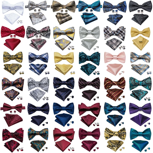 Mens Bowtie Pre-Tied Wedding Bow Tie Cufflinks Hankie Set Formal Party Gift