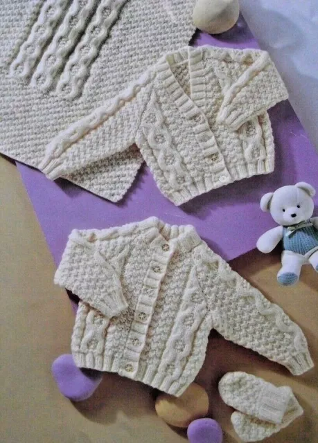 (7) Strickmuster - Aran Babydecke, Strickschuhe Handschuhe Prem Grösse 12""-22""