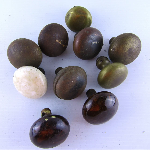 Lot of 10 Antique Vintage Salvage Brass Glass Enamel Door Knobs Various Sizes