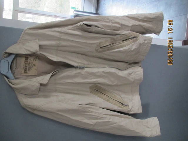 Veste Ski Vintage Chevignon En Cuir Et Laine - Taille XL, Gris Beige, Occasion Très Bon état