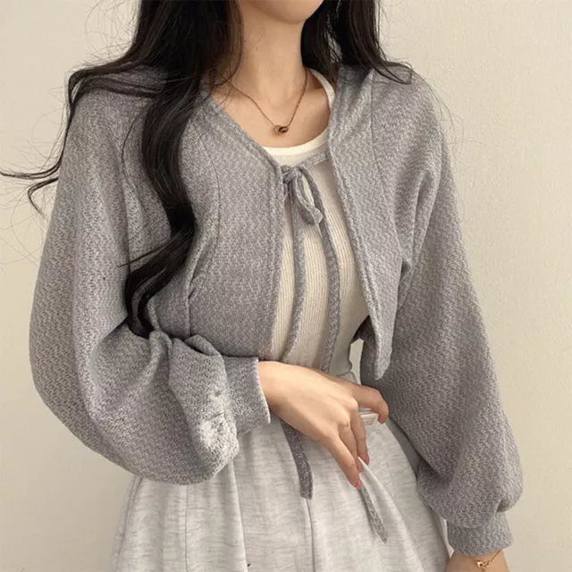 Women Fashion Retro Short Knitted Smock Thin Long Sleeve Sunscreen Cardigan Sp