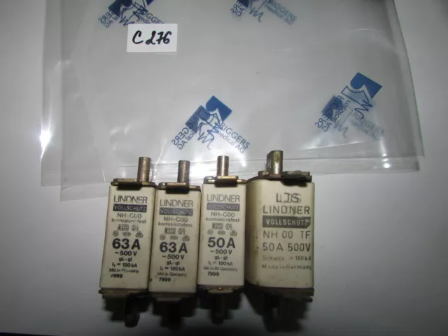 4 Stück LINDER Vollschutz NH-C00 SGP  100 A -500V gG/gL Ie=120kA+50A  (C276)