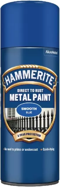 Hammerite Blue Direct To Rust Aerosol Quick Drying Metal Spray Paint 400ml