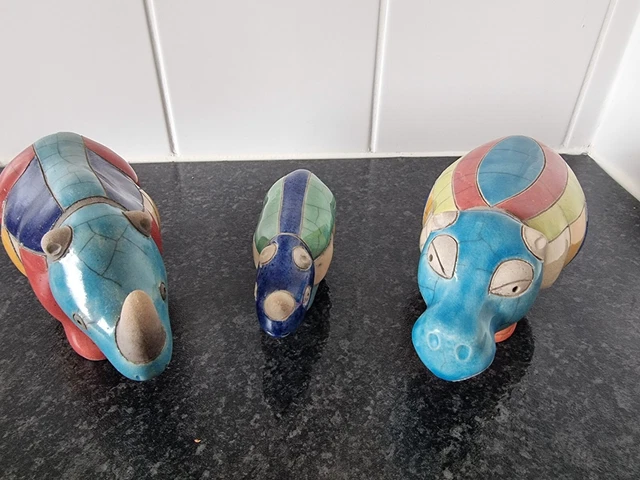 Raku African Pottery Animal Bundle. Signed. Discontinued.