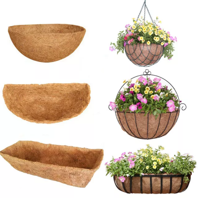 Natural Coco Hanging Basket Liners Moulded Coconut Fibre 8"-20" Round/Semicircle