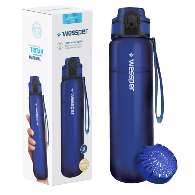 Botella de incentivo de un litro de agua con colador de cítricos Wessper Azul