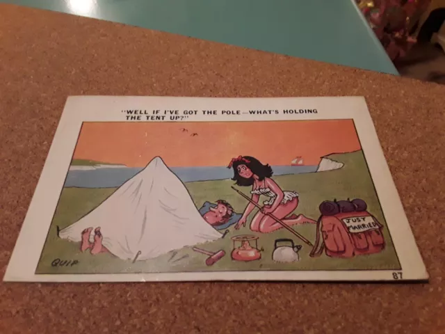 Saucy Comic Postcard 1960's Big Boobs Camping Tent Sleeping Bag Innuendo
