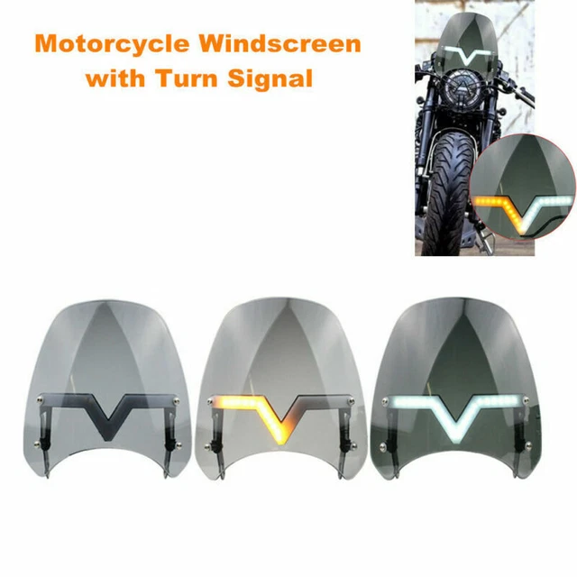 Universal Motorcycle Cruiser Windshield Windscreen With Light and Mounting Kit