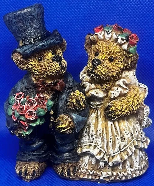 Vintage Teddy Bear Groom Bride Wedding Top Hat Dress Flowers Figurine
