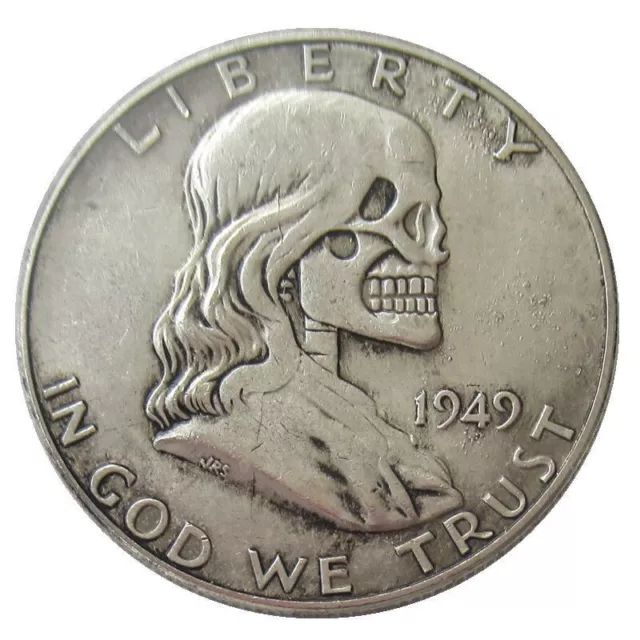 Hobo Nickel Coin,  Benjamin Franklin Skull Coins Collectibles ENGRAVING ART Gift