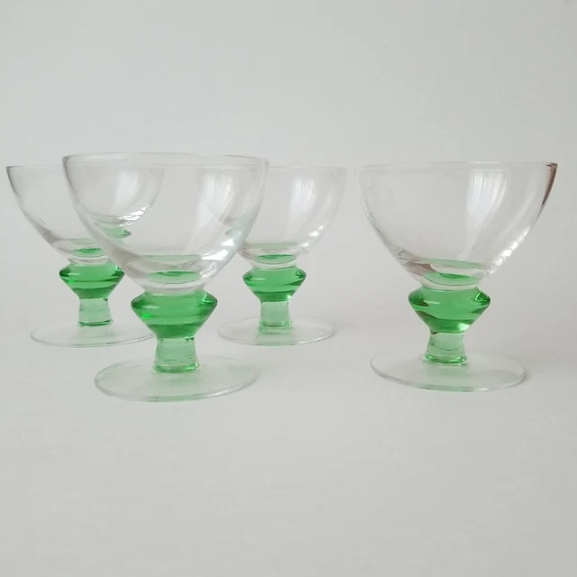 ANTIQUE SHERRY LIQUEUR Aperitif Drinking Glasses Mint Green Stem UV