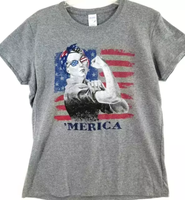 Rosie the Riveter-Womens T-Shirt, Large, Gray, NEW w/ Tags! Casual Short Sleeve