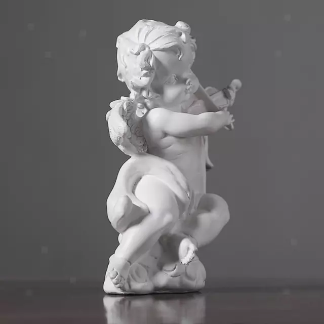 Sculpture chérubin en plâtre patiné Statuette petit ange joueur de