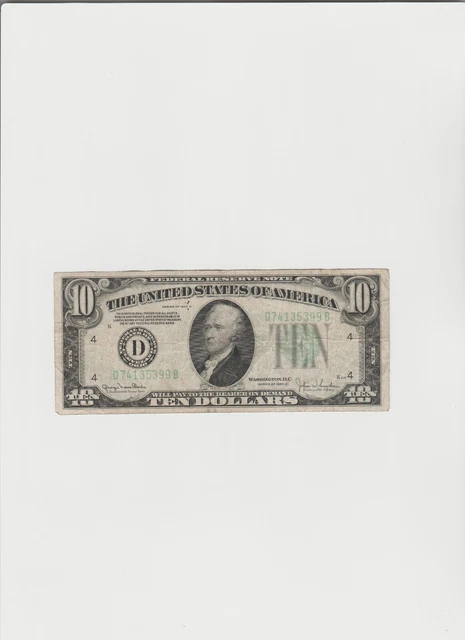1934-D $10 TEN DOLLARS FRN FEDERAL RESERVE NOTE Cleveland, Ohio