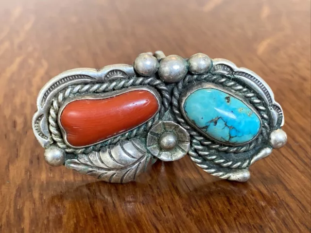 Stunning Huge Squash Blossom Ring Size 8.5 Old Turquoise Coral JHJ