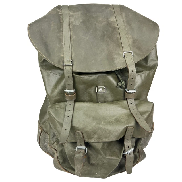 VINTAGE SWISS ARMY Rubberized Waterproof & Leather Military Rucksack