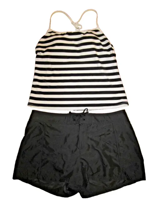Womens Jantzen Classics black + white Tankini swimsuit top and board shorts 12