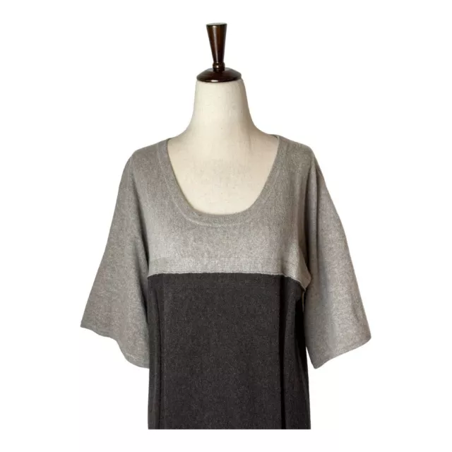 Neiman Marcus Cashmere Collection Brown Colorblock Knit Tunic Sweater Dress S 3