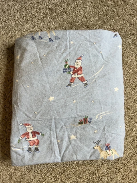 Pottery Barn Kids Crib Sheet Blue Flannel Santa Reindeer Christmas Fitted