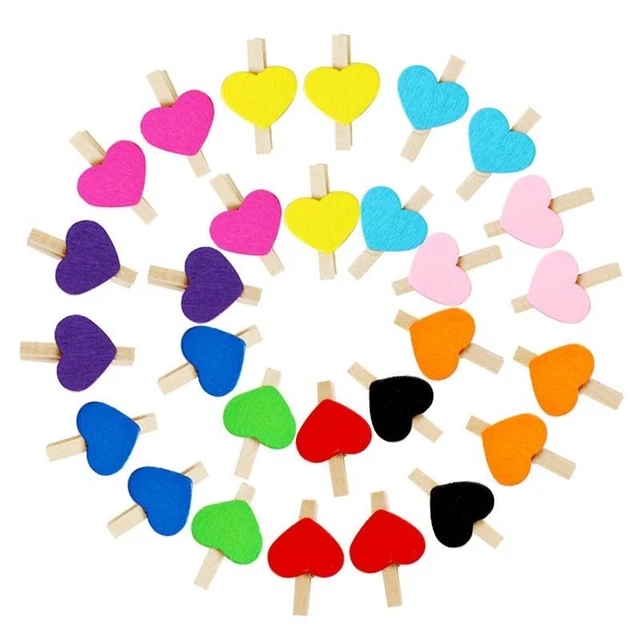 50 piezas/juego de clips de madera clavijas de amor corazón pinza de ropa hágalo usted mismo decoración de bodas clavijas artesanales