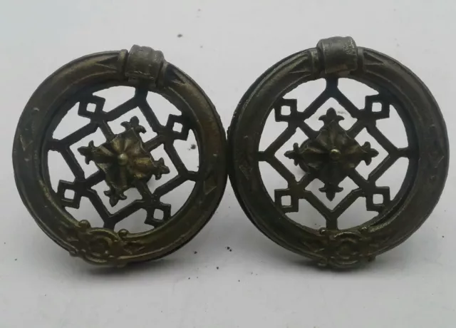 2 Vintage /Antique Drop Ring Drawer Pull Door Dresser Handle Furniture Hardware