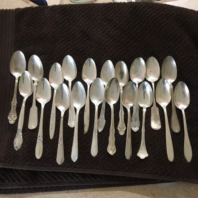 Vintage Tea Spoons 20 Assorted silver plate Rare Antique Nice Patterns!
