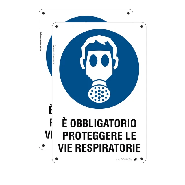 Cartello Sicurezza 'Obbligo Proteggere Vie Respiratorie' | 30x12 Cm PVC 1 Mm Con 4 Fori | Interno/Esterno - 3