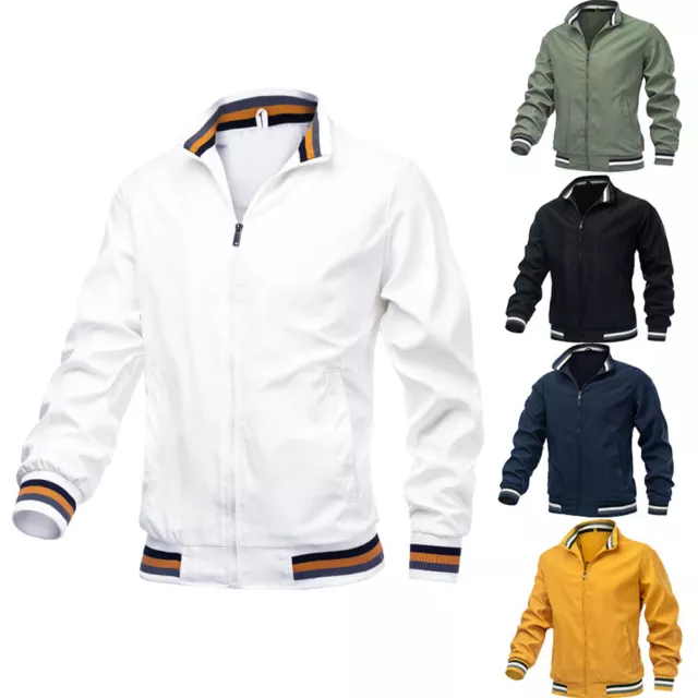 Mens Outdoor Sports Coat Windbreaker Jacket Stand Collar Casual Zipper Outwear