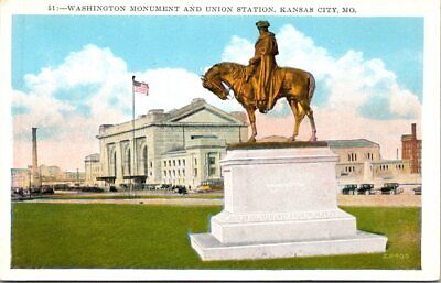 Washington Monument Union Station Kansas City Missouri MO UNP WB Postcard