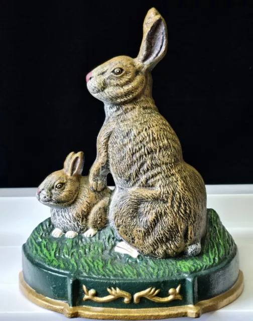 Cast Iron Door Stop / Book End ~ Bunny Rabbits HEAVY