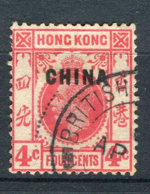 HONG KONG; 1917 early GV ' CHINA ' Optd. issue fine used Shade of 4c. Postmark,