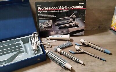 Vintage Sears Professional Curling Iron Blue Styling Combo Deluxe 5pc Blue Case