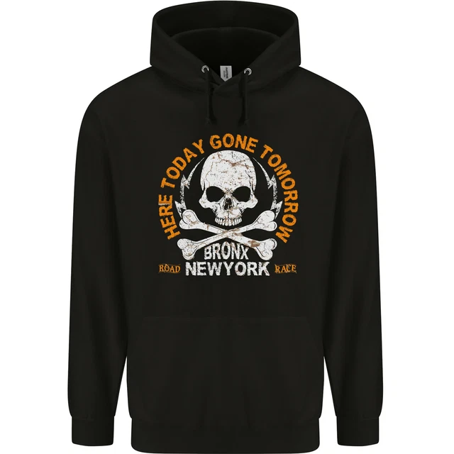 Biker Skull Here Today Motorbike Motorcycle Mens 80% Cotton Hoodie