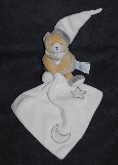 Doudou Ours Gris Mouchoir BABYNAT BABY'NAT BN0137 Lune Etoile Luminescent NEUF