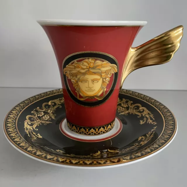 (D) Rosenthal VERSACE Ikarus Medusa Rot KAFFEETASSE mit UNTERE  Cup Saucer