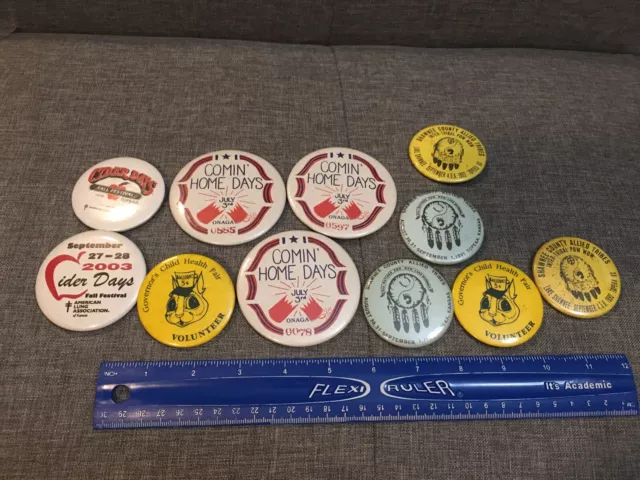 Lot Of 11 Vintage Topeka Kansas Shawnee’s County Tribes Onaga Cider Pins Pinback