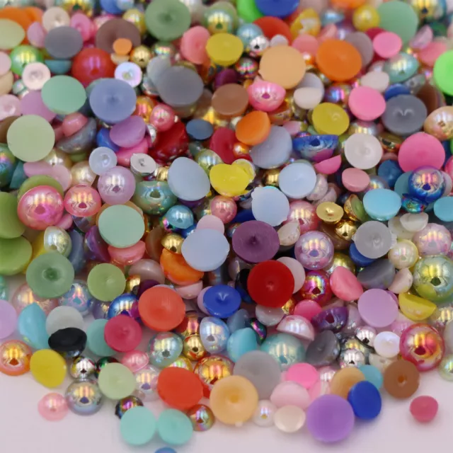 AB Imitation Pearls Half Round Flat back Beads Face Embellishment Card Making