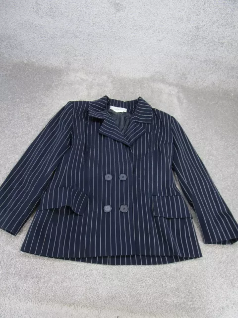 Vintage Givenchy Blazer Womens 44 Blue Striped Wool Double Breasted