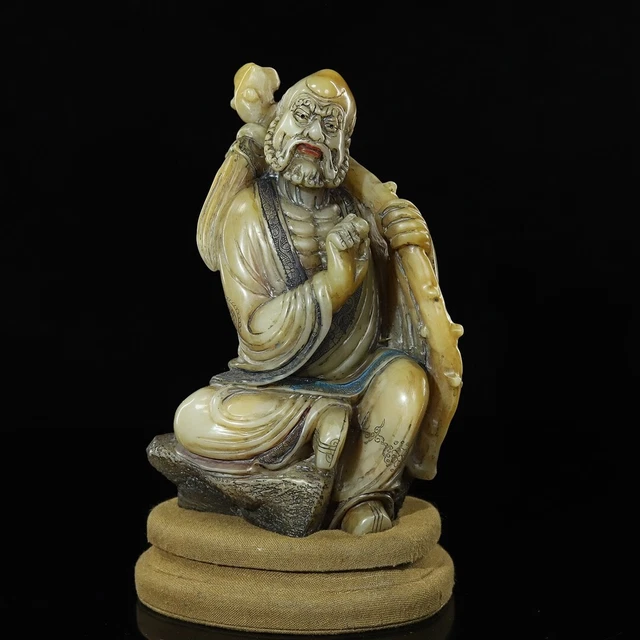 Chinese Exquisite Handmade Lohan carving Shoushan Stone Statue