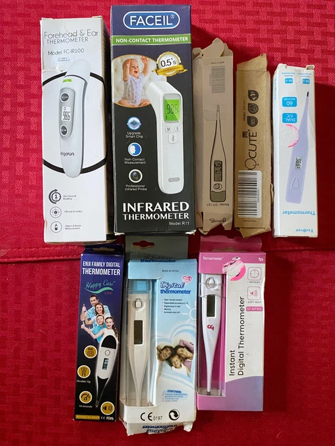 LOTE de 8 termómetros femómetro, tediver, caja abierta facial