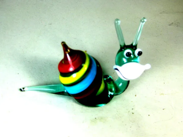 blown glass animals snail figurine ornament murano style art miniature 3.0x2.8"