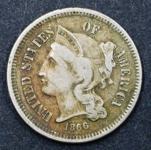 1866 THREE-CENT PIECE - Nickel Coin