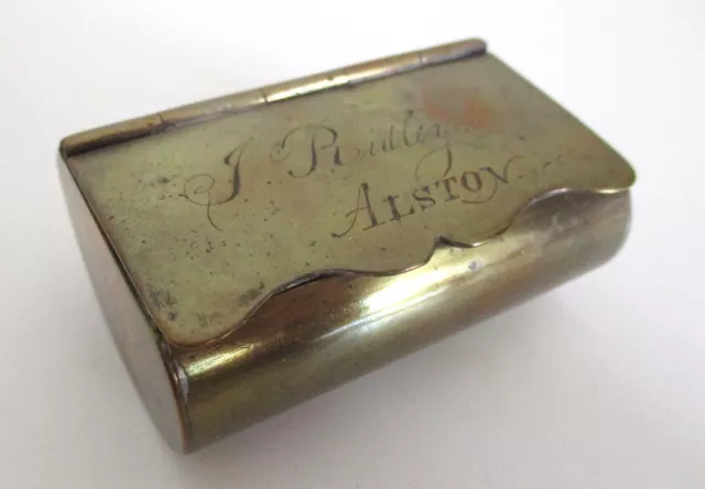 Antique Brass Snuff Box, Inscribed "J. Ridley Alston"; Hinged Brass Box; UK ?