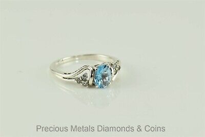 Sterling Silver 1ct Oval Blue Topaz Solitaire w/Accents Ring 925 Sz: 10.5