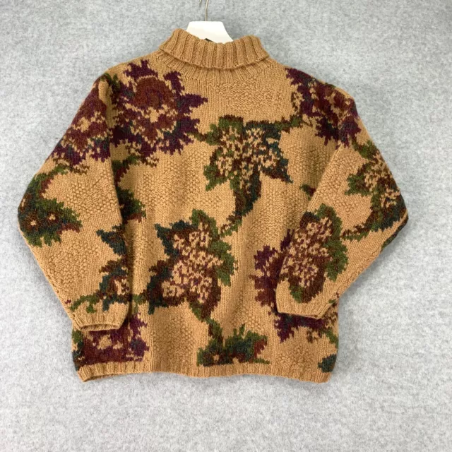 Gap Sweater Womens Small Brown Green Alpaca Wool Floral Heavy Luxe Knitwear